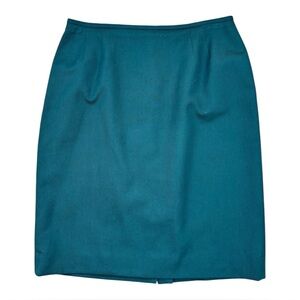 VTG Liz Clairborne Pencil Skirt 100% Wool Dark Green Women's Size 14 Back Zipper
